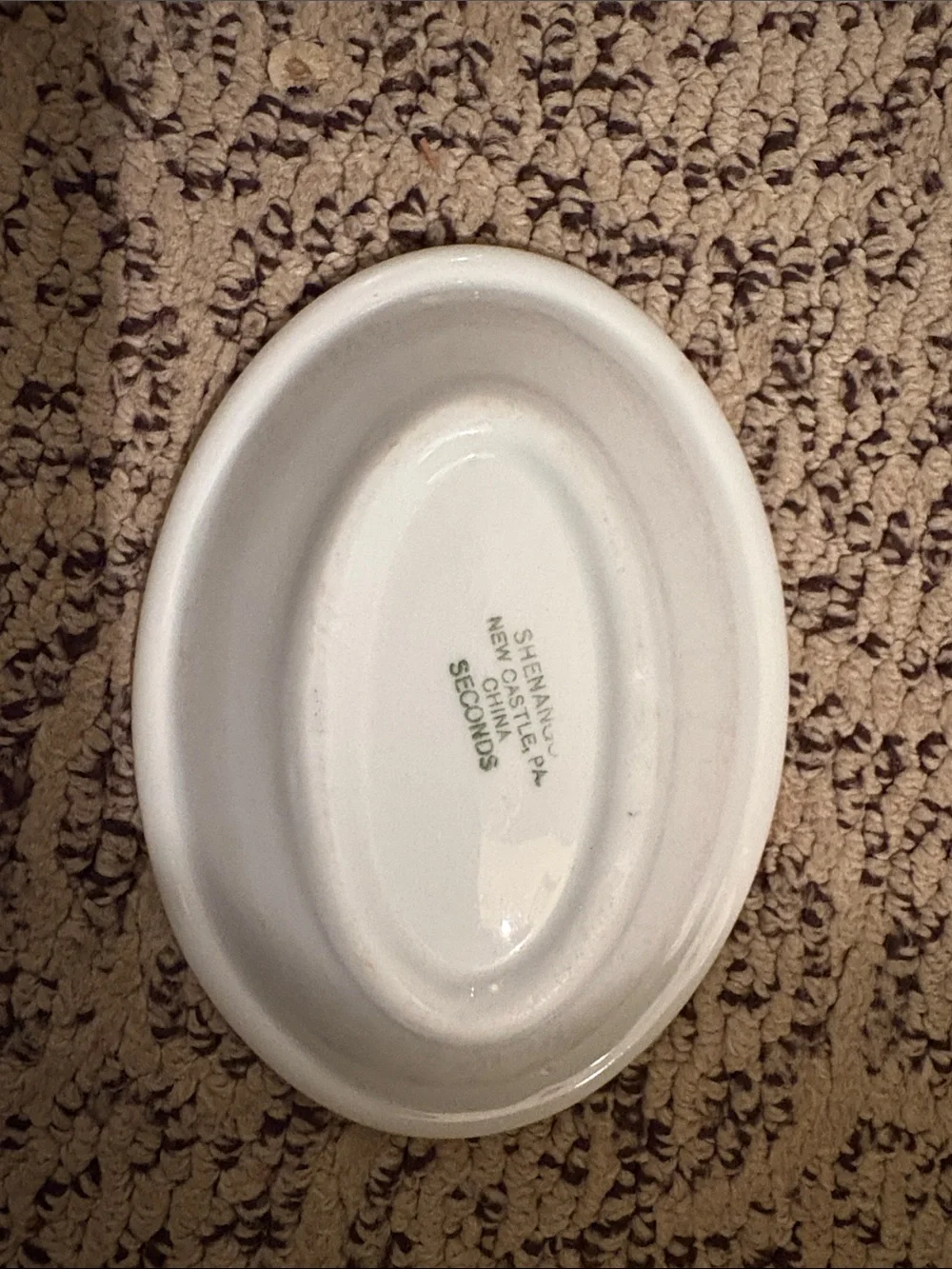 Vintage White Ceramic Oval soap dish with Teal Floral Border - Shenango seconds
